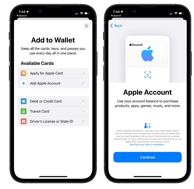 九台苹果手机维修分享iOS 15.5钱包App如何添加 Apple 账户 