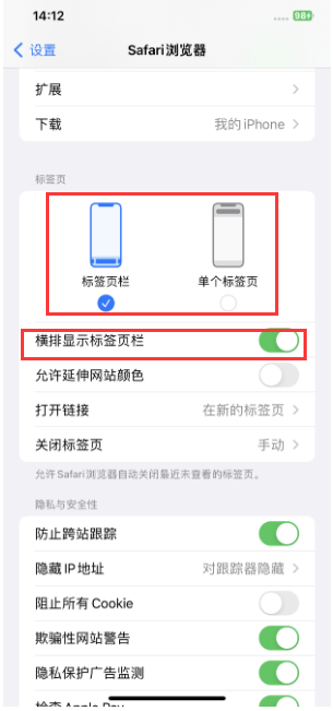 九台苹果手机维修分享Safari浏览器如何切换标签栏位置 